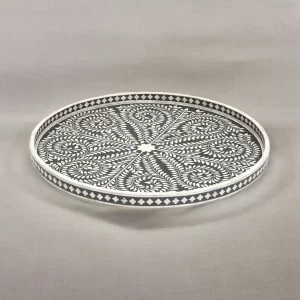 Bone Inlay Black Round Tray