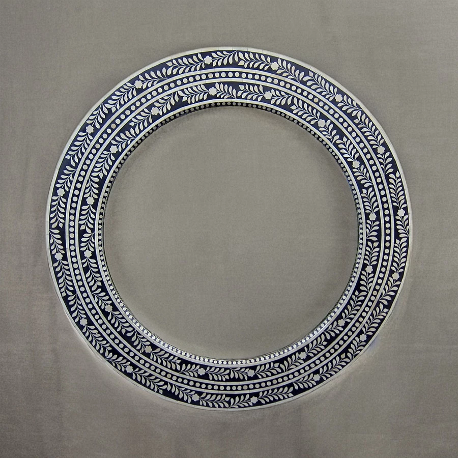 Bone Inlay Round Floral Mirror Frame