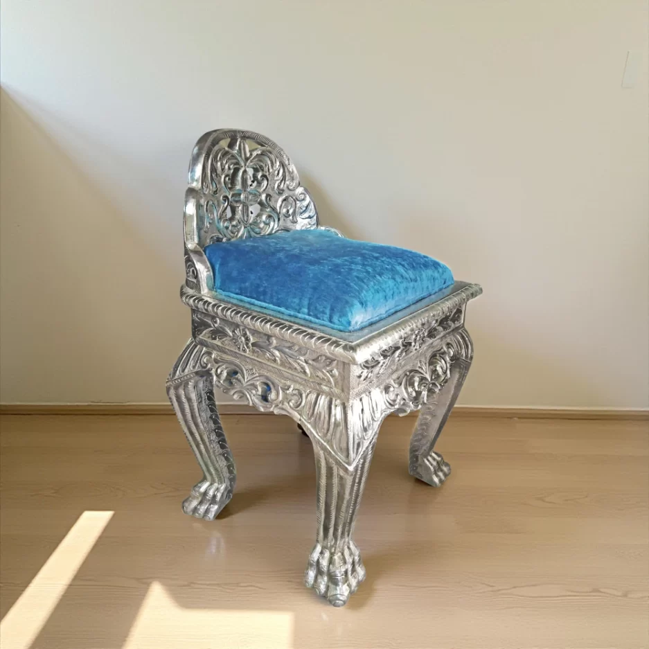 Pure Silver Pooja Chair, hand carved for your luxury room
