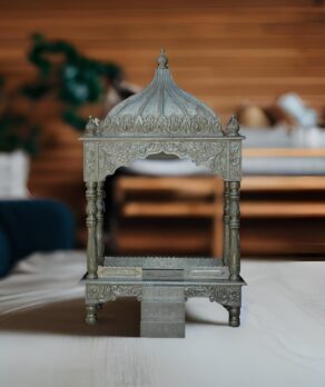 Silver Pooja Temple Made Of Hand Carved Teak Clad With Pure Silver