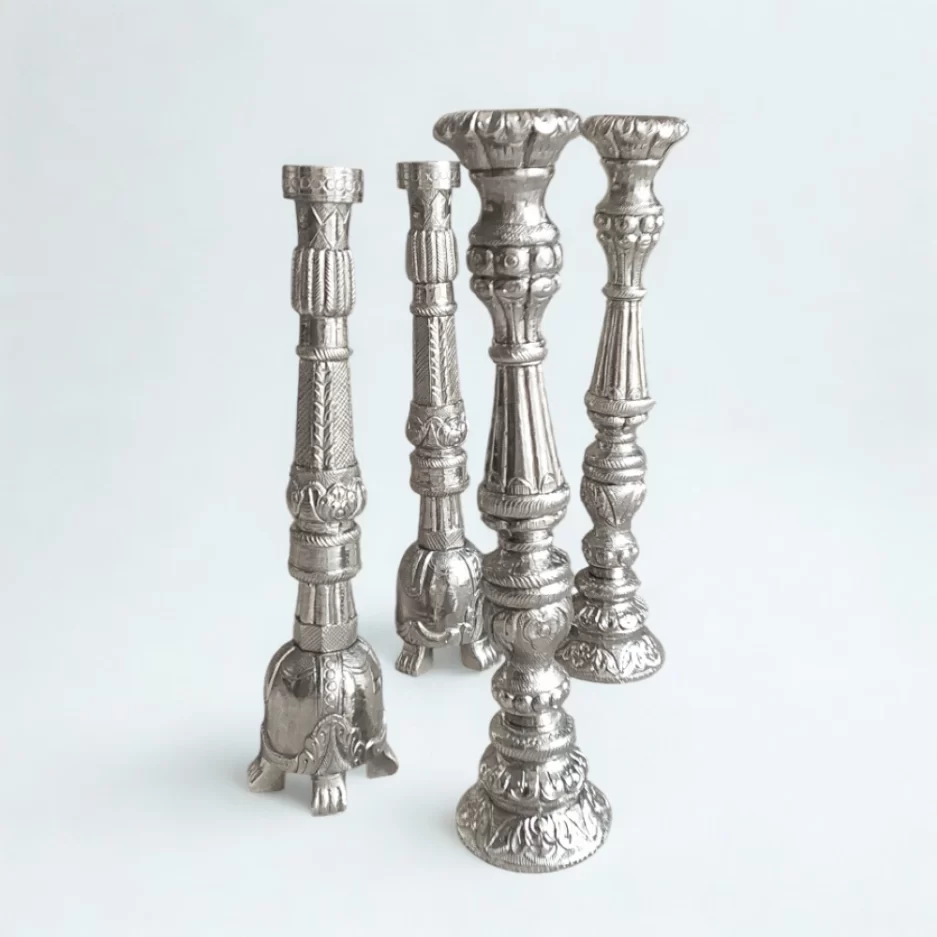 Elegant Silver Candle Stand in Teakwood Finish For Sale — free download