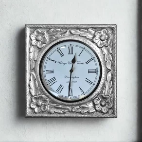Silver Wall Clock Square