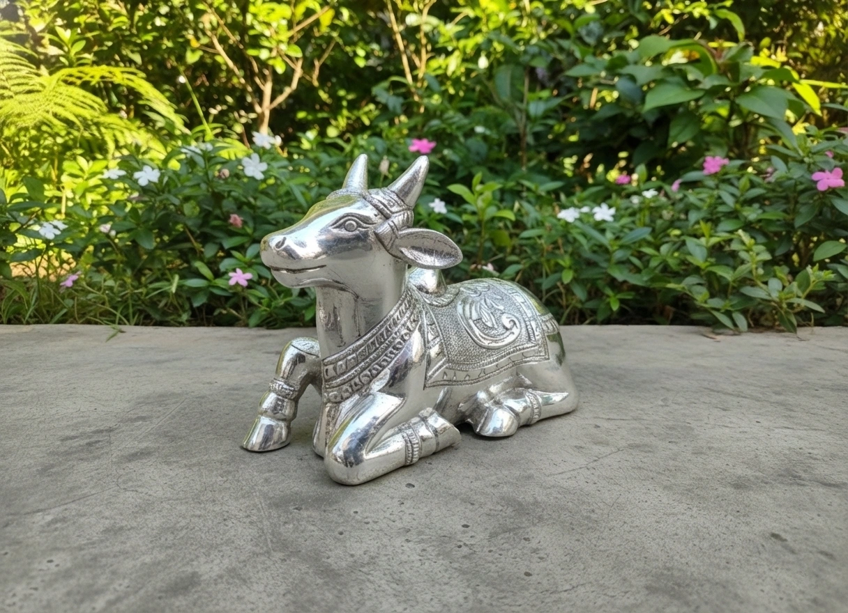 Silver handcrafted nandi statue