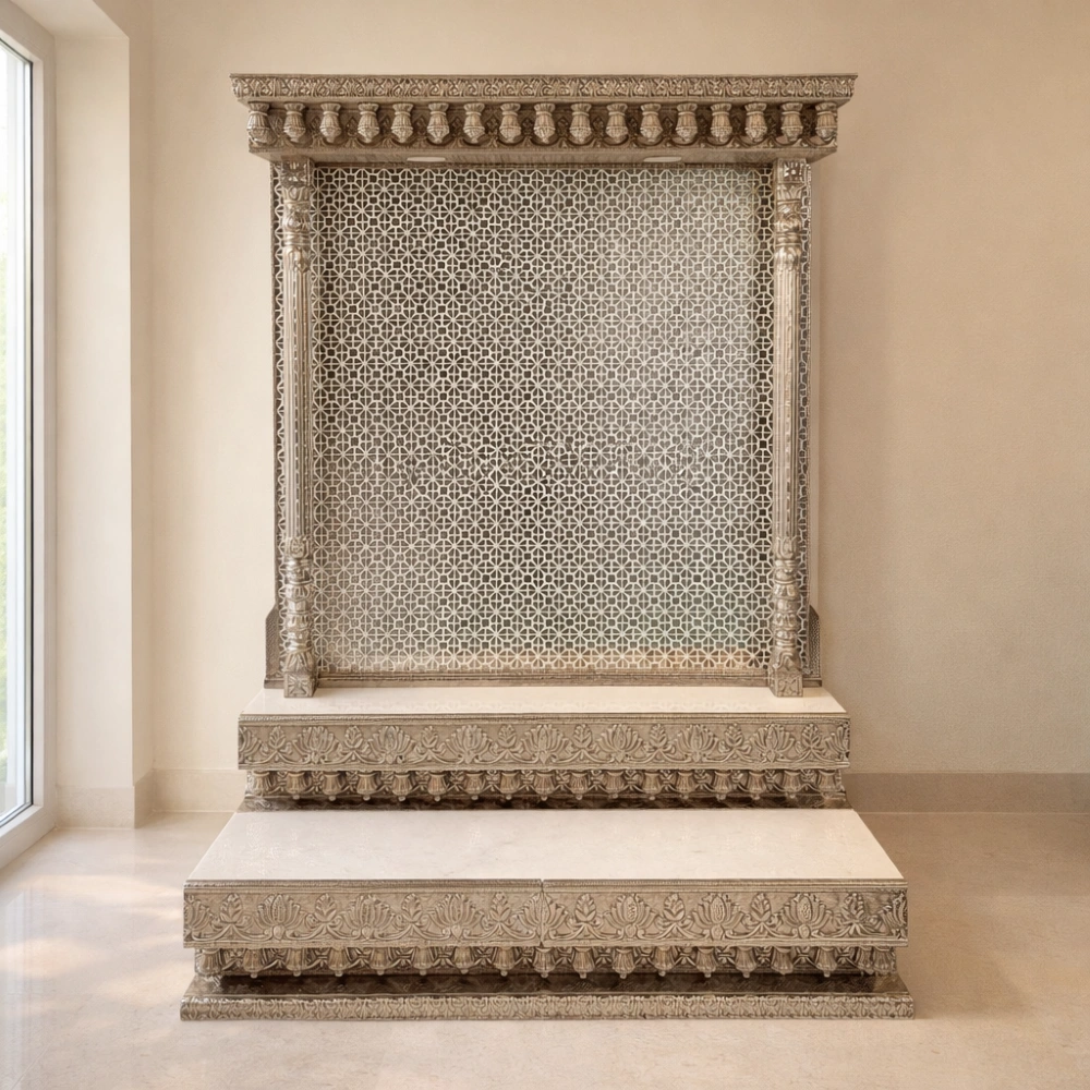 German Silver Pooja Room Temple